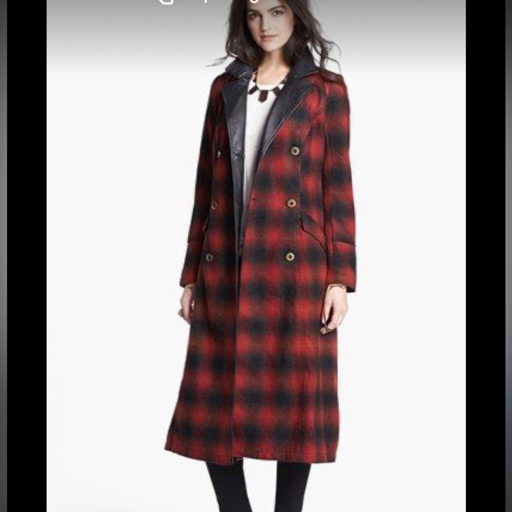 Free People Long Plaid Coat